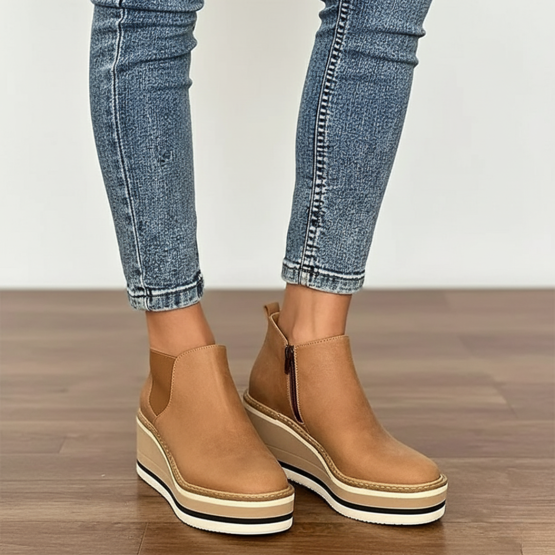 Botines con tacón de cuña y puntera redonda para mujer®