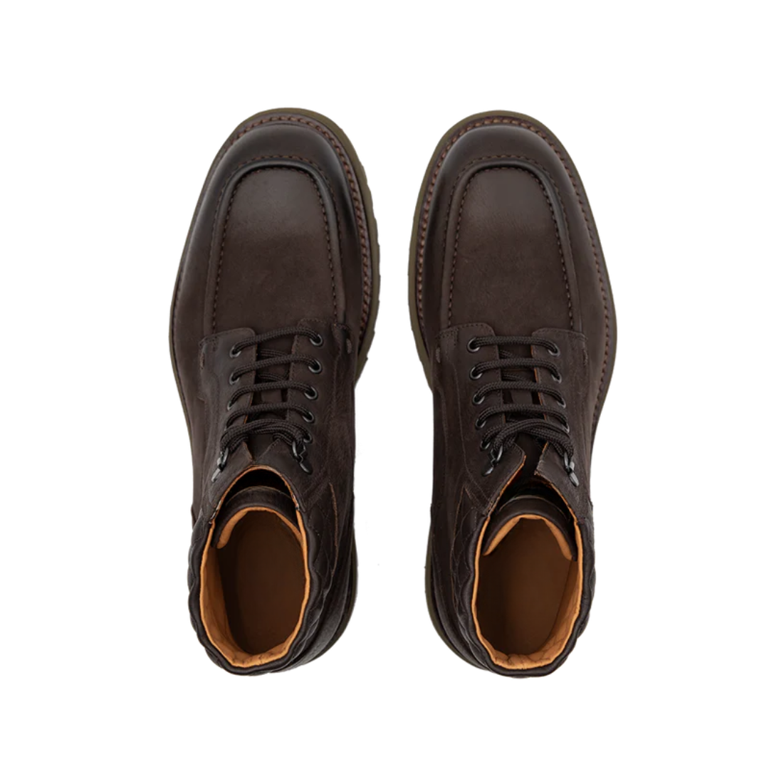 Botas de Cuero Marrón oscuro para Hombre con Suela Gruesa y Costuras Reforzadas