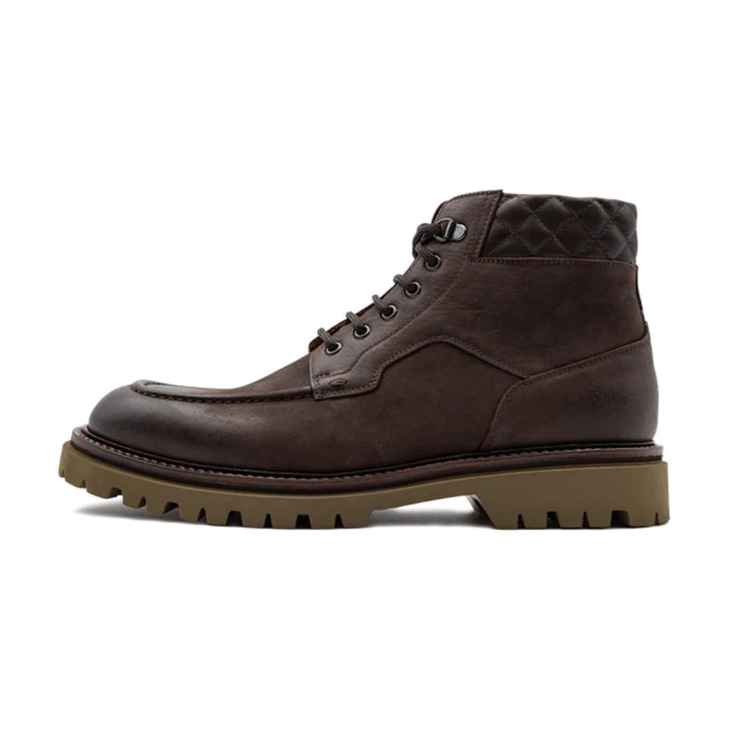 Botas de Cuero Marrón oscuro para Hombre con Suela Gruesa y Costuras Reforzadas