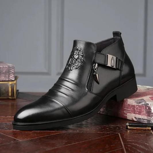 Botines de cuero negra con cremallera lateral para un look atrevido y sofisticado
