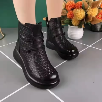 Botines de Cuero Premium con Textura Grabada y Estilo Étnico para mujer®