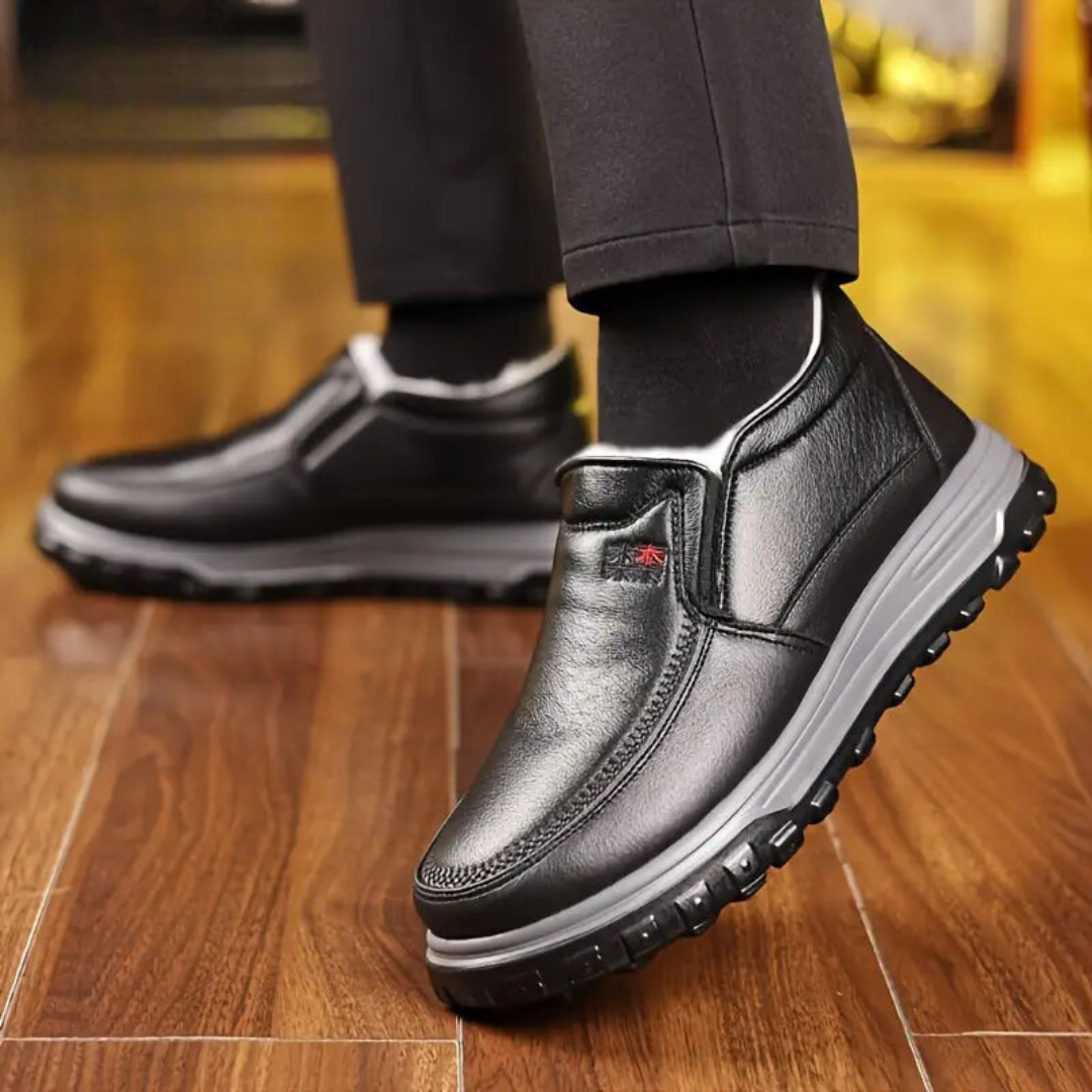 Mocasines ergonómicos de cuero para hombre con forro polar
