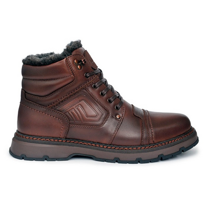 Botas de invierno para hombre de cuero auténtico marrón