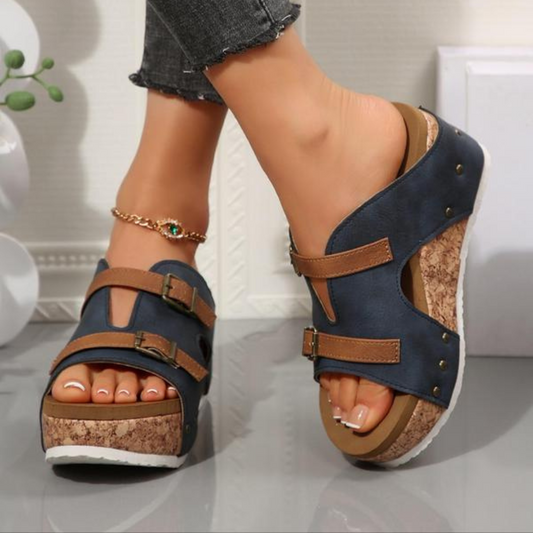 Sandalias de cuña con doble broche para mujer