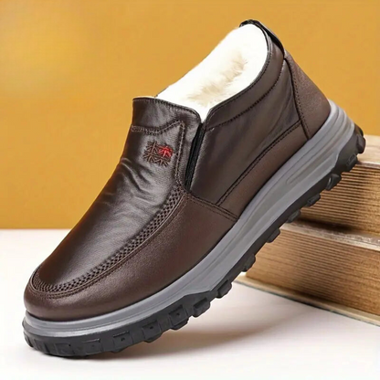 Mocasines ergonómicos de cuero para hombre con forro polar