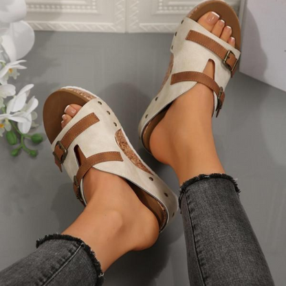 Sandalias de cuña con doble broche para mujer