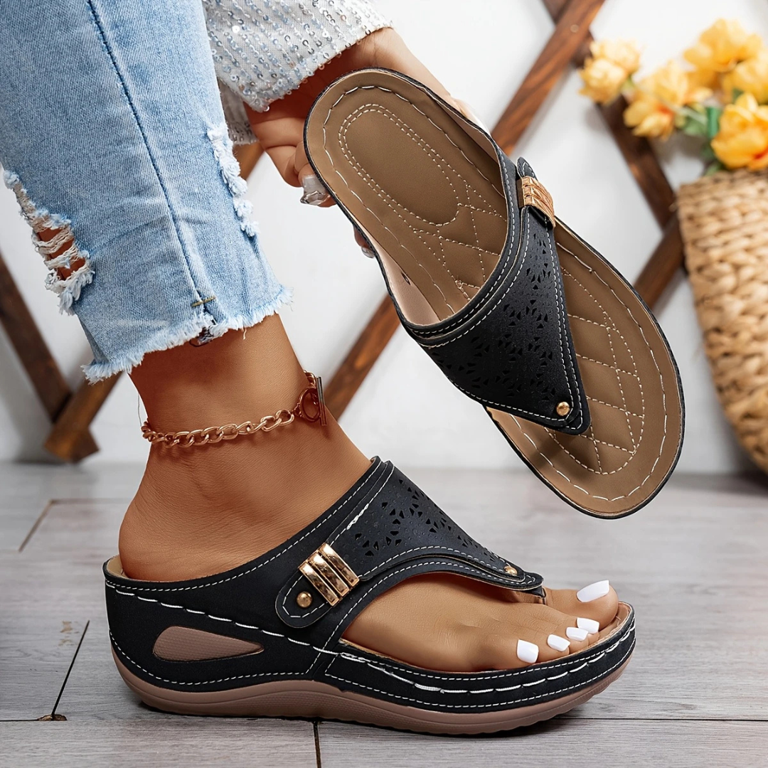 Sandalias de cuero transpirable con suela antideslizante para mujer