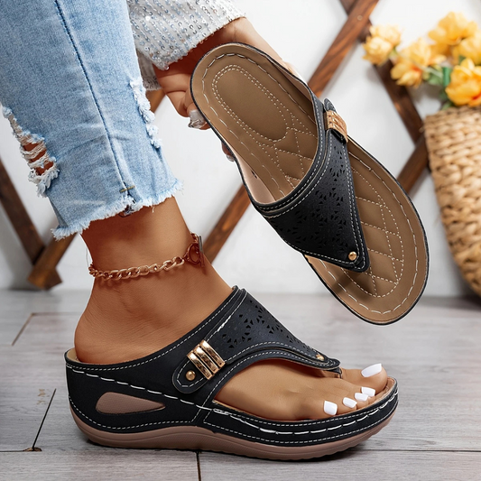 Sandalias de cuero transpirable con suela antideslizante para mujer