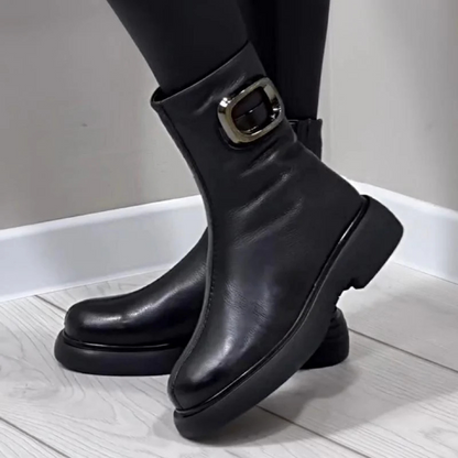 Botas de cuero cálidas hasta el tobillo para mujer