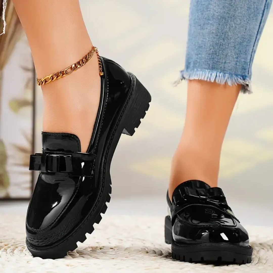 Zapatos de cuero de color liso para mujer con suela gruesa®