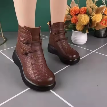 Botines de Cuero Premium con Textura Grabada y Estilo Étnico para mujer®
