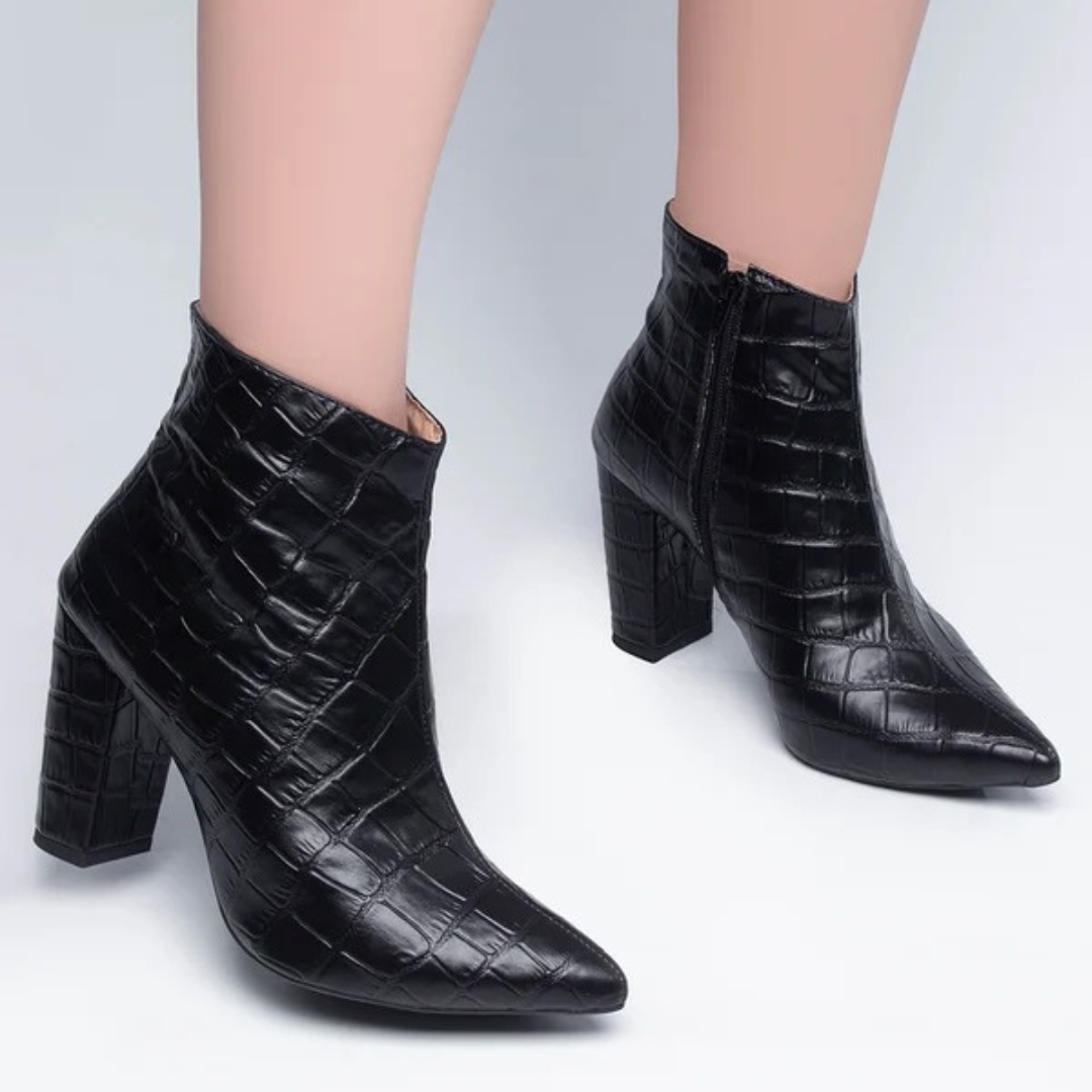 Botas de Cuero Texturizado con Punta Fina para Mujer