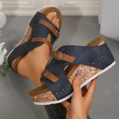 Sandalias de cuña con doble broche para mujer