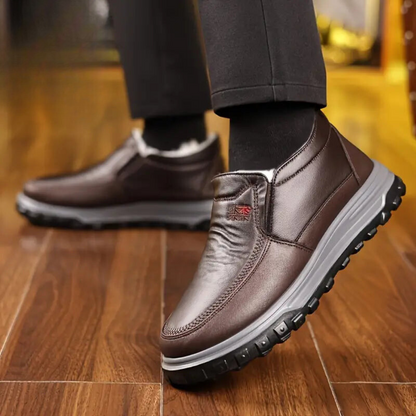 Mocasines ergonómicos de cuero para hombre con forro polar