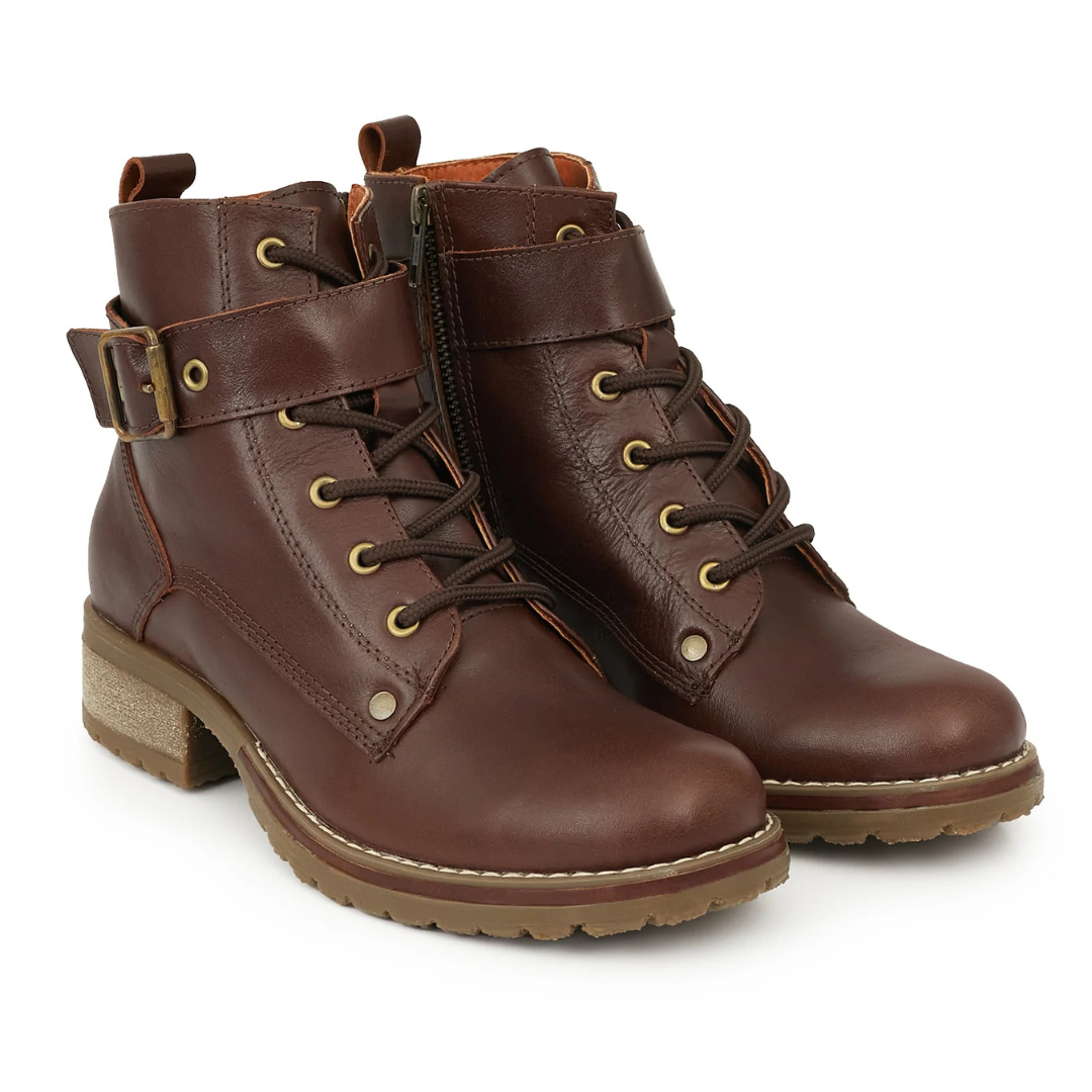Bota de Media Caña de Cuero con Estilo Urbano Para Mujer