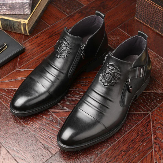 Botines de cuero negra con cremallera lateral para un look atrevido y sofisticado