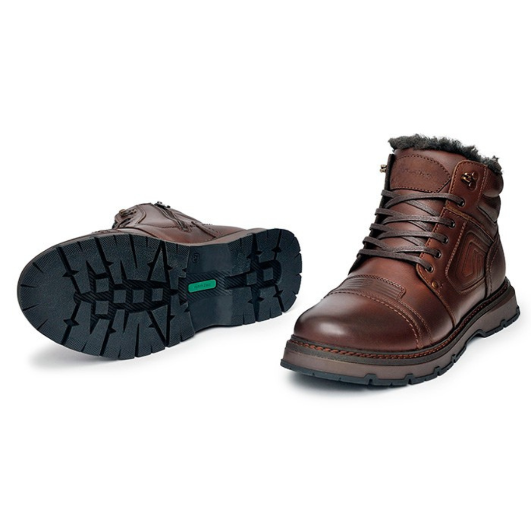 Botas de invierno para hombre de cuero auténtico marrón