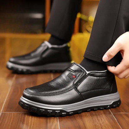 Mocasines ergonómicos de cuero para hombre con forro polar