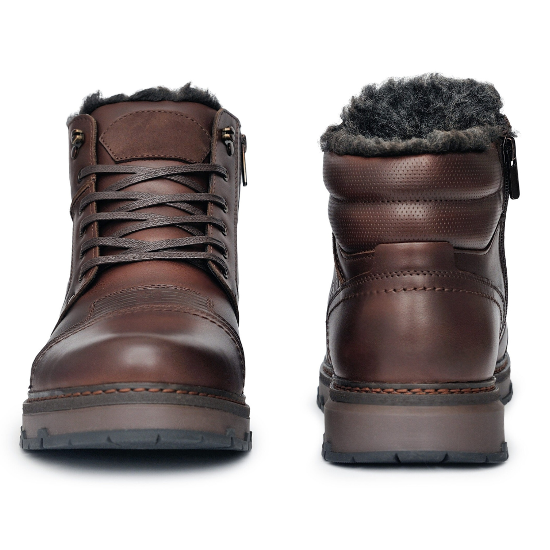 Botas de invierno para hombre de cuero auténtico marrón