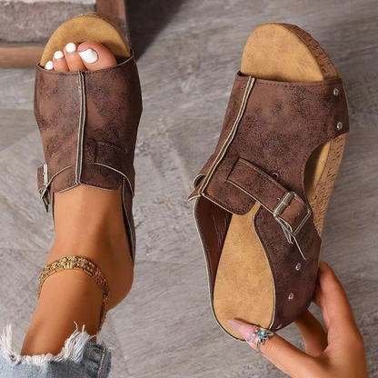 Sandalias de Cuña con Hebilla Retro para Mujer