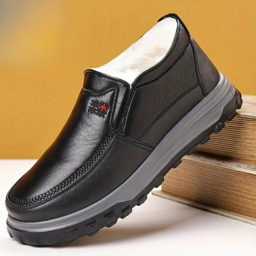 Mocasines ergonómicos de cuero para hombre con forro polar