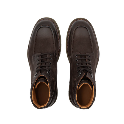 Botas de Cuero Marrón oscuro para Hombre con Suela Gruesa y Costuras Reforzadas